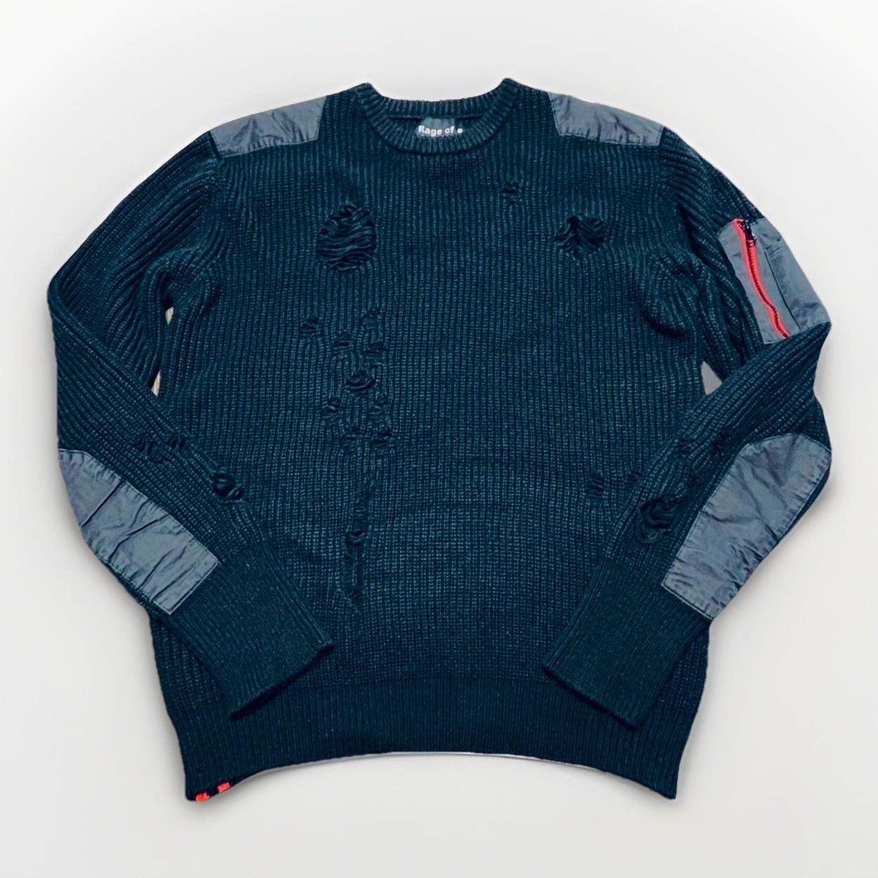 Rage Of A Rebellion Destroyed Sweater Zip Side Black Edgy Grungy Shredded 2xl